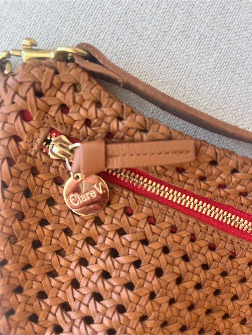 Clare V Grande Fanny Rattan Crossbody with Red Zip - Picture 5 of 15